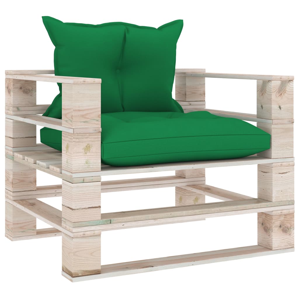 vidaXL Vrtna sofa od paleta od borovine sa zelenim jastucima