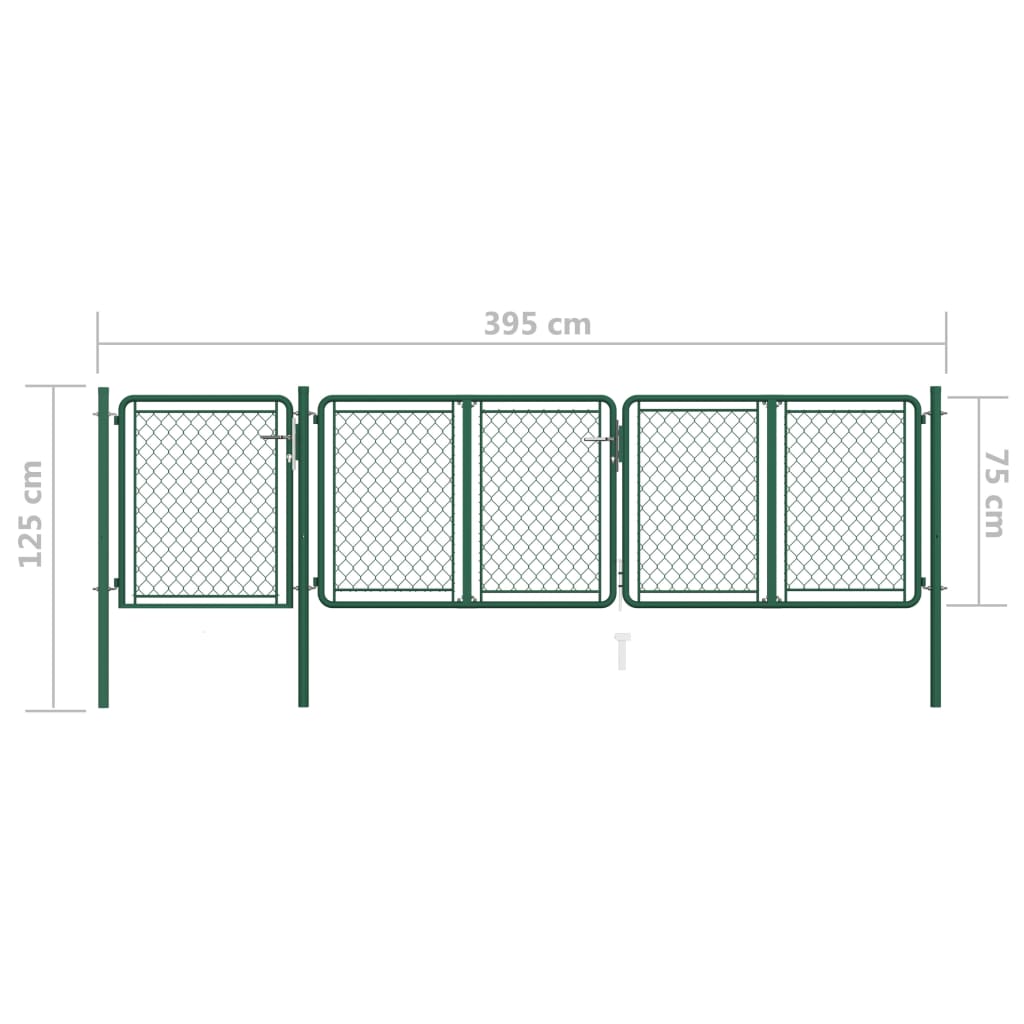 vidaXL Vrtna vrata čelična 75 x 395 cm zelena