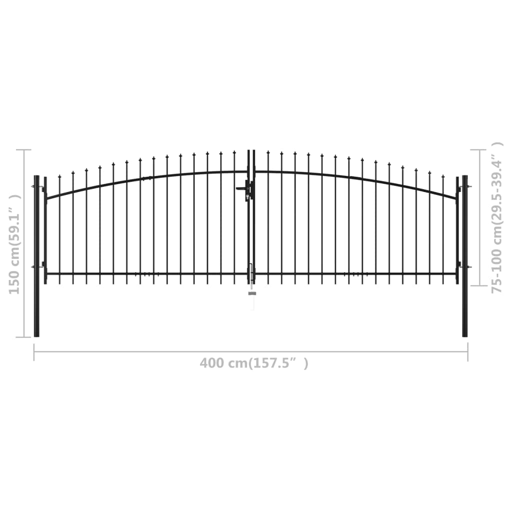 vidaXL Dvostruka vrata za ogradu s ukrasnim kopljima 400 x 150 cm