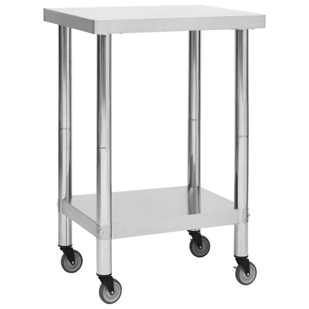 vidaXL Kuhinjski radni stol s kotačima 60x60x85 cm nehrđajući čelik