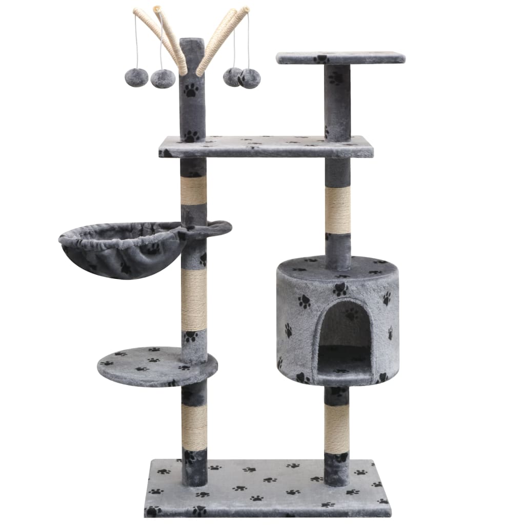 vidaXL Penjalica Grebalica za Mačke sa Stupovima od Sisala 125 cm Siva s Otiskom Šapa