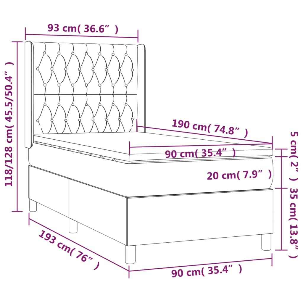 vidaXL Krevet box spring s madracem LED smeđesivi 90x190 cm tkanina