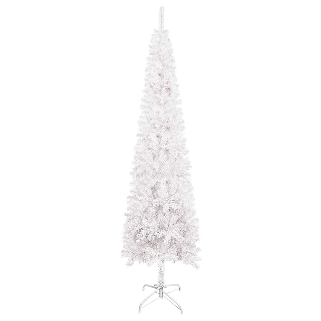 vidaXL Tanko osvijetljeno božićno drvce s kuglicama bijelo 240 cm