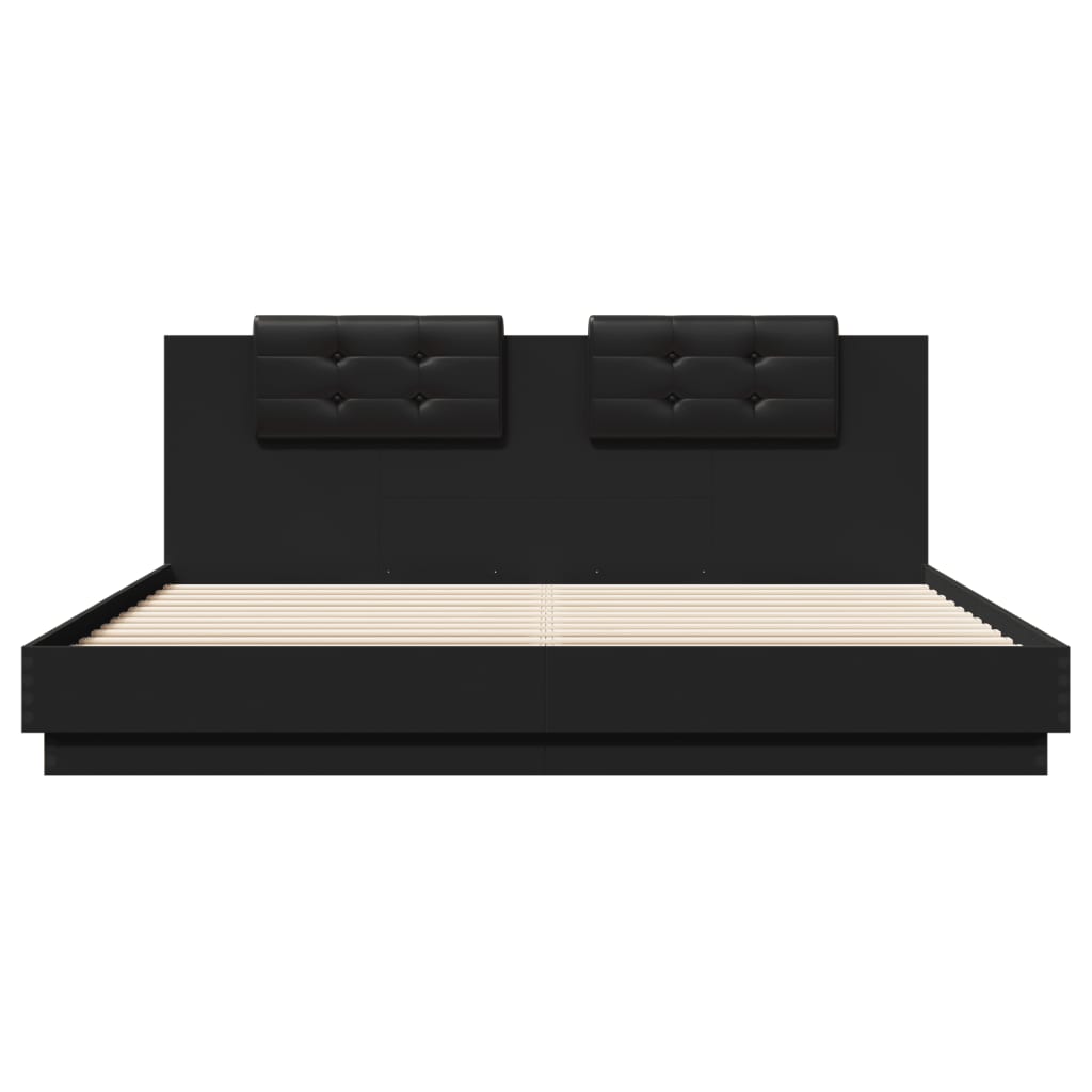vidaXL Okvir kreveta s uzglavljem i LED svjetlima crni 160 x 200 cm