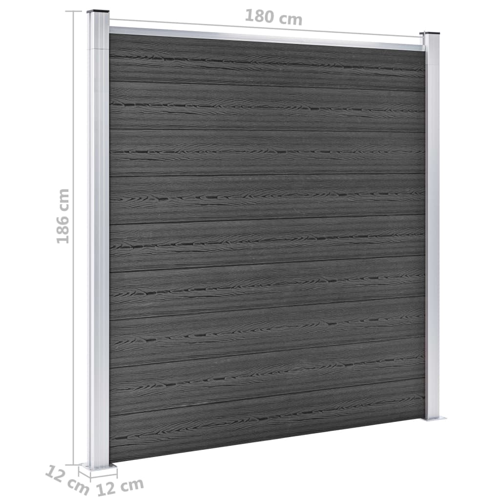 vidaXL Set panela za ogradu WPC 619 x (105 - 186) cm crni