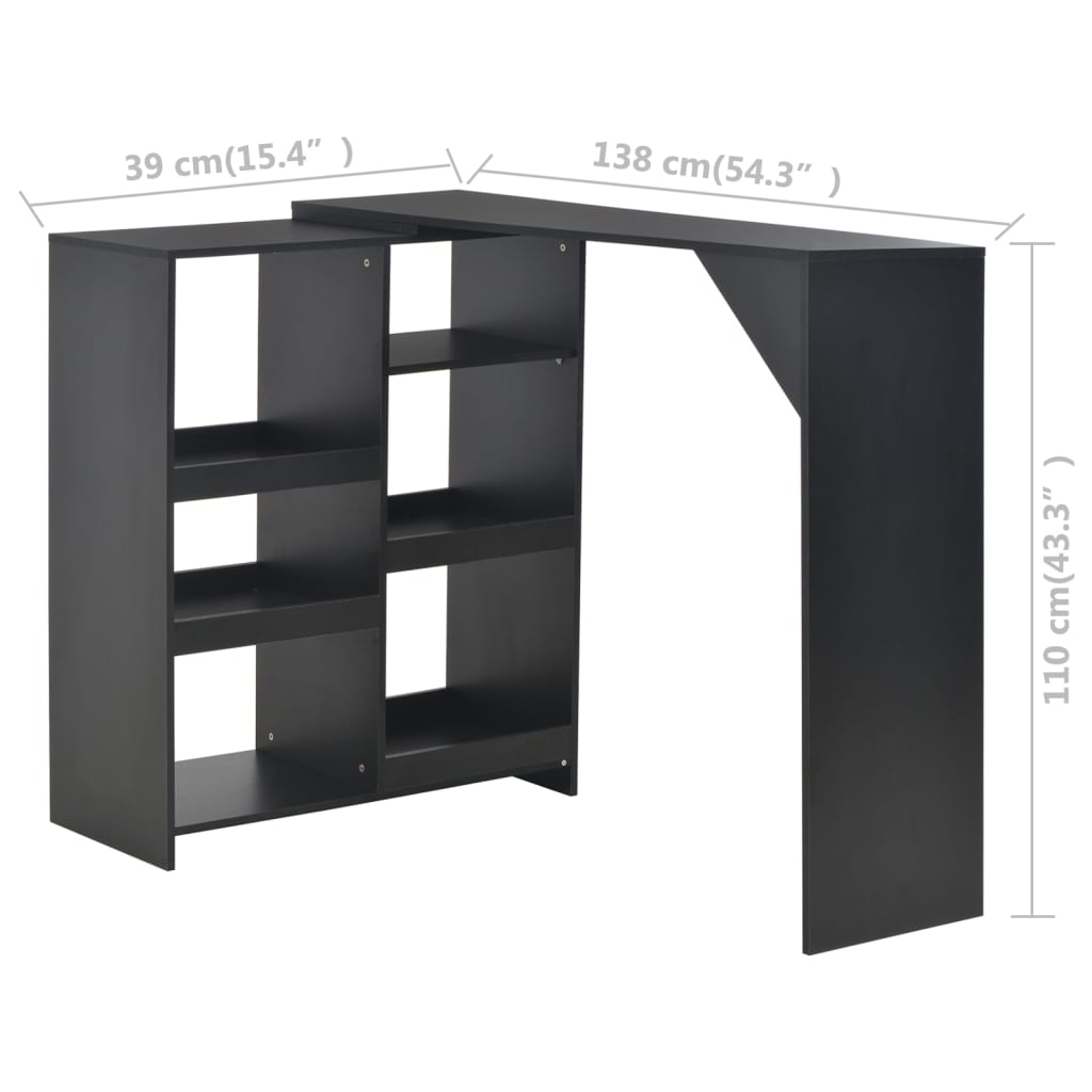 vidaXL Barski stol s pomičnom policom crni 138 x 39 x 110 cm