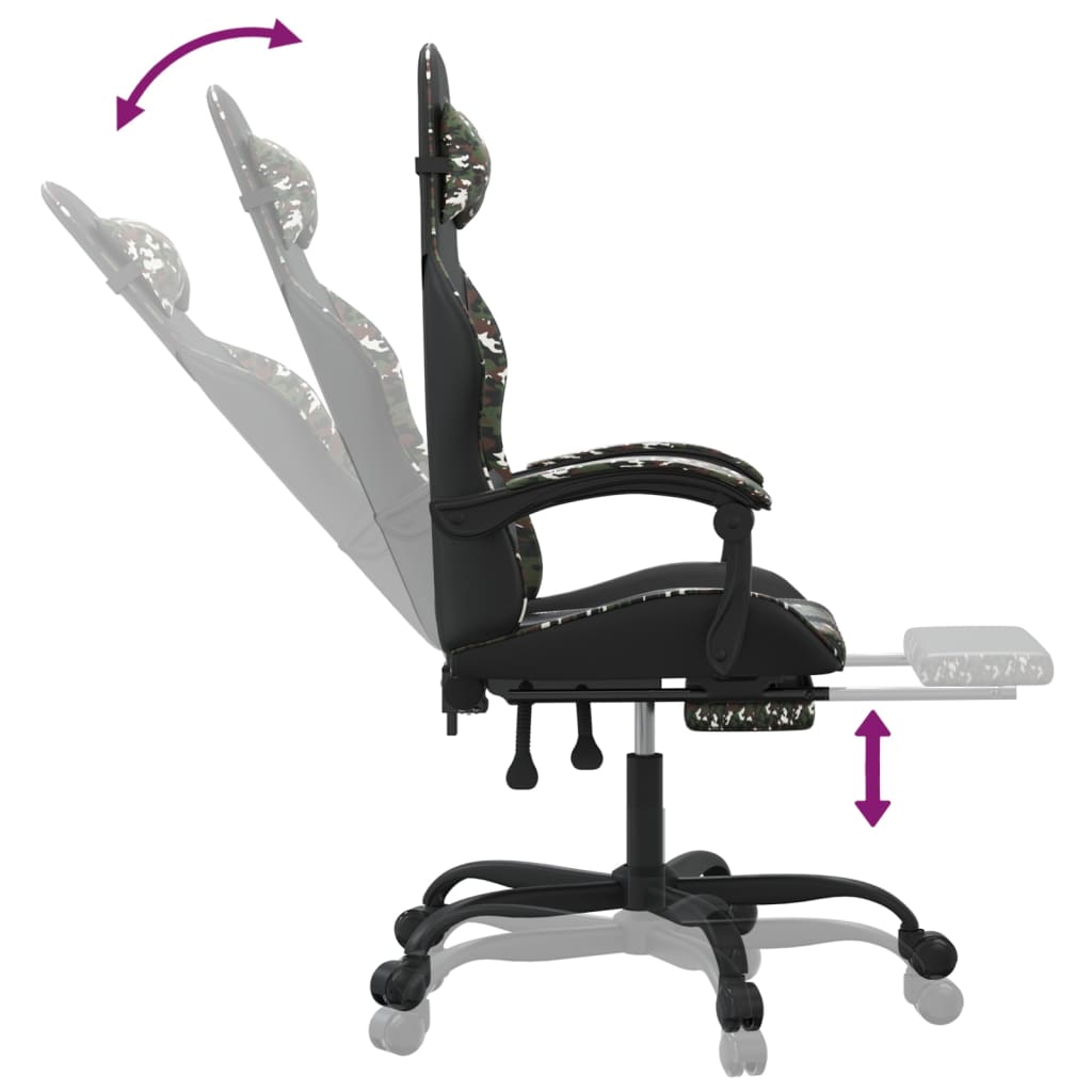 vidaXL Okretna igraća stolica s osloncem crno-maskirna od umjetne kože