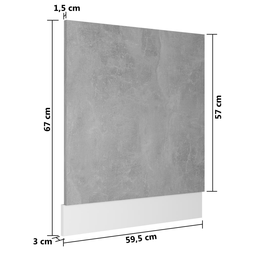 vidaXL Ploča za perilicu posuđa siva boja betona 59,5x3x67 cm iverica