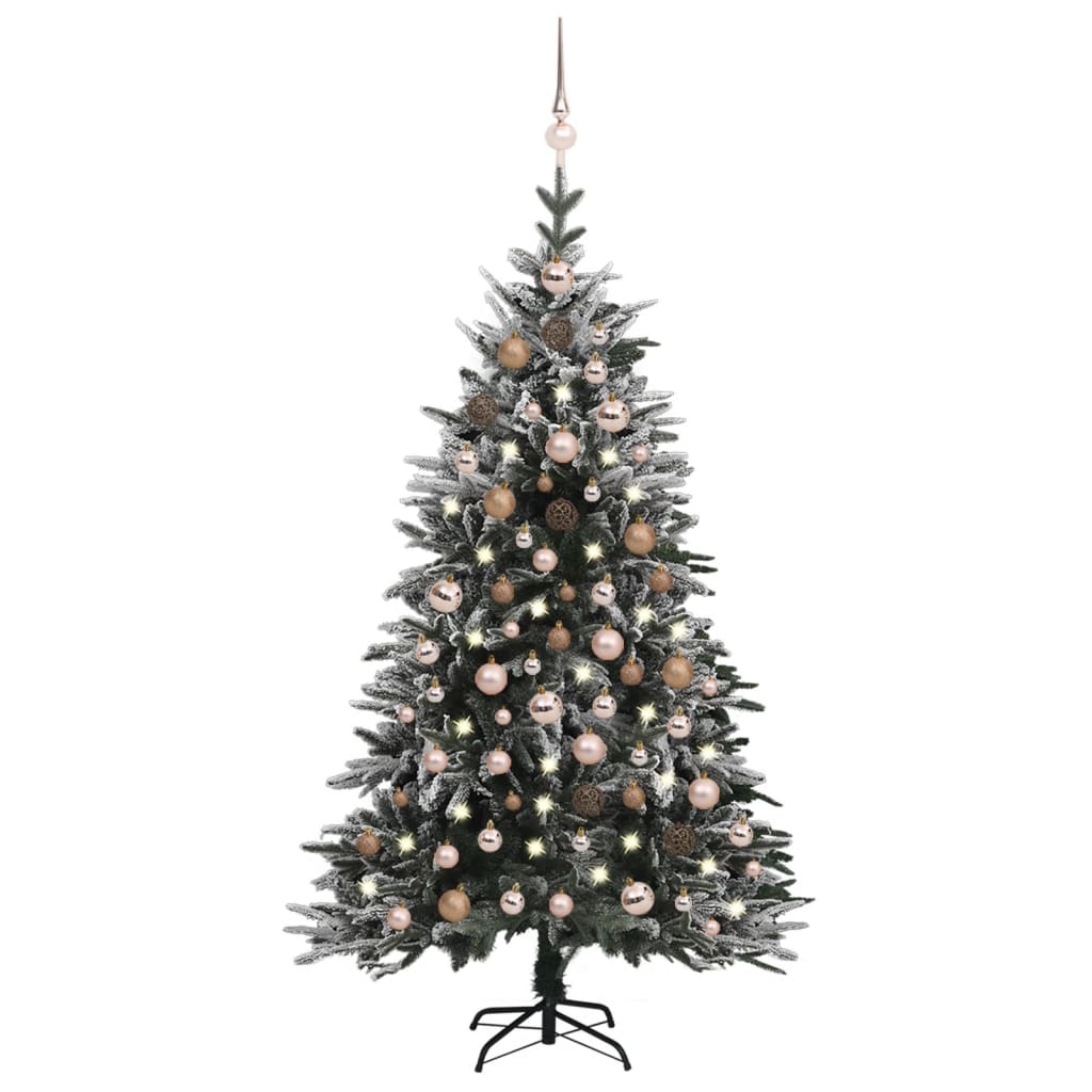 vidaXL Umjetno božićno drvce LED s kuglicama i snijegom 180 cm PVC/PE