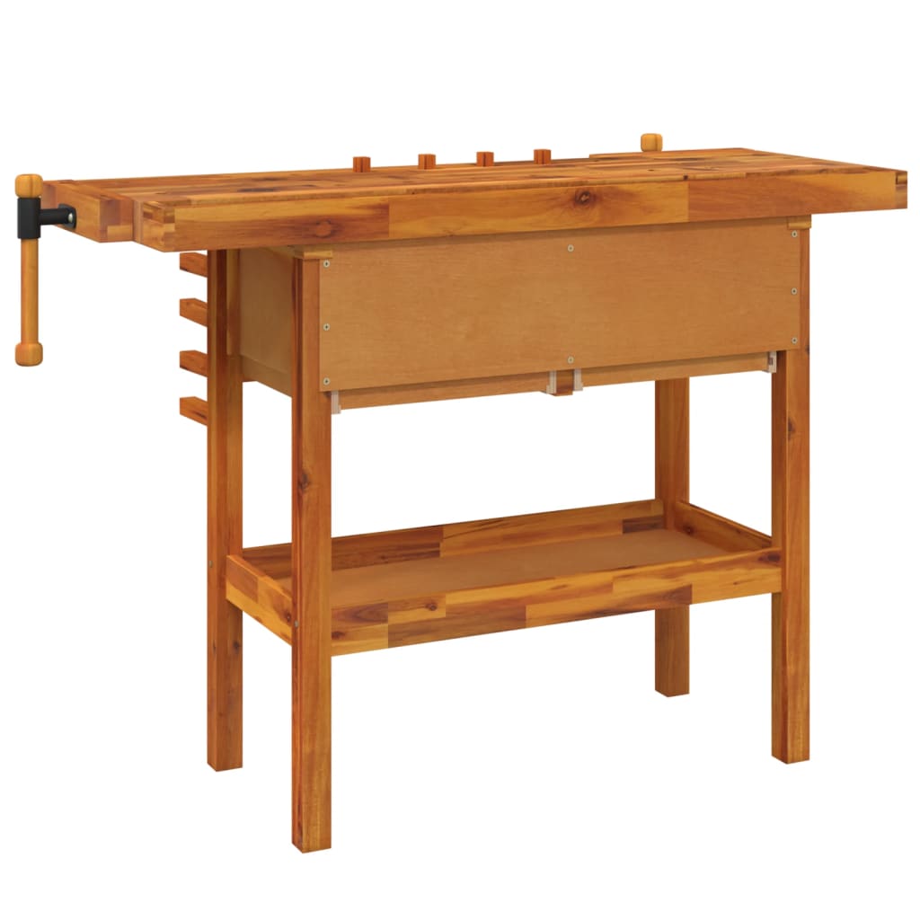 vidaXL Radni stol s ladicama i škripcima 124x52x83 cm od drva bagrema