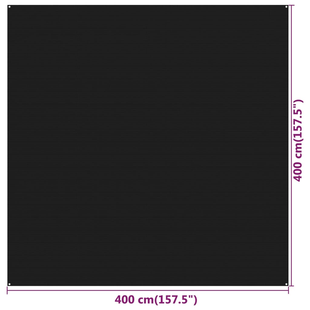vidaXL Tepih za šator 400 x 400 cm crni HDPE