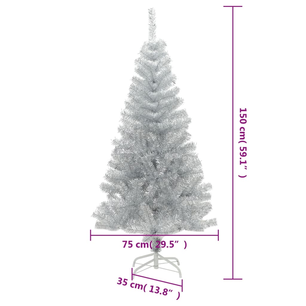 vidaXL Umjetno božićno drvce sa stalkom srebrno 150 cm PET