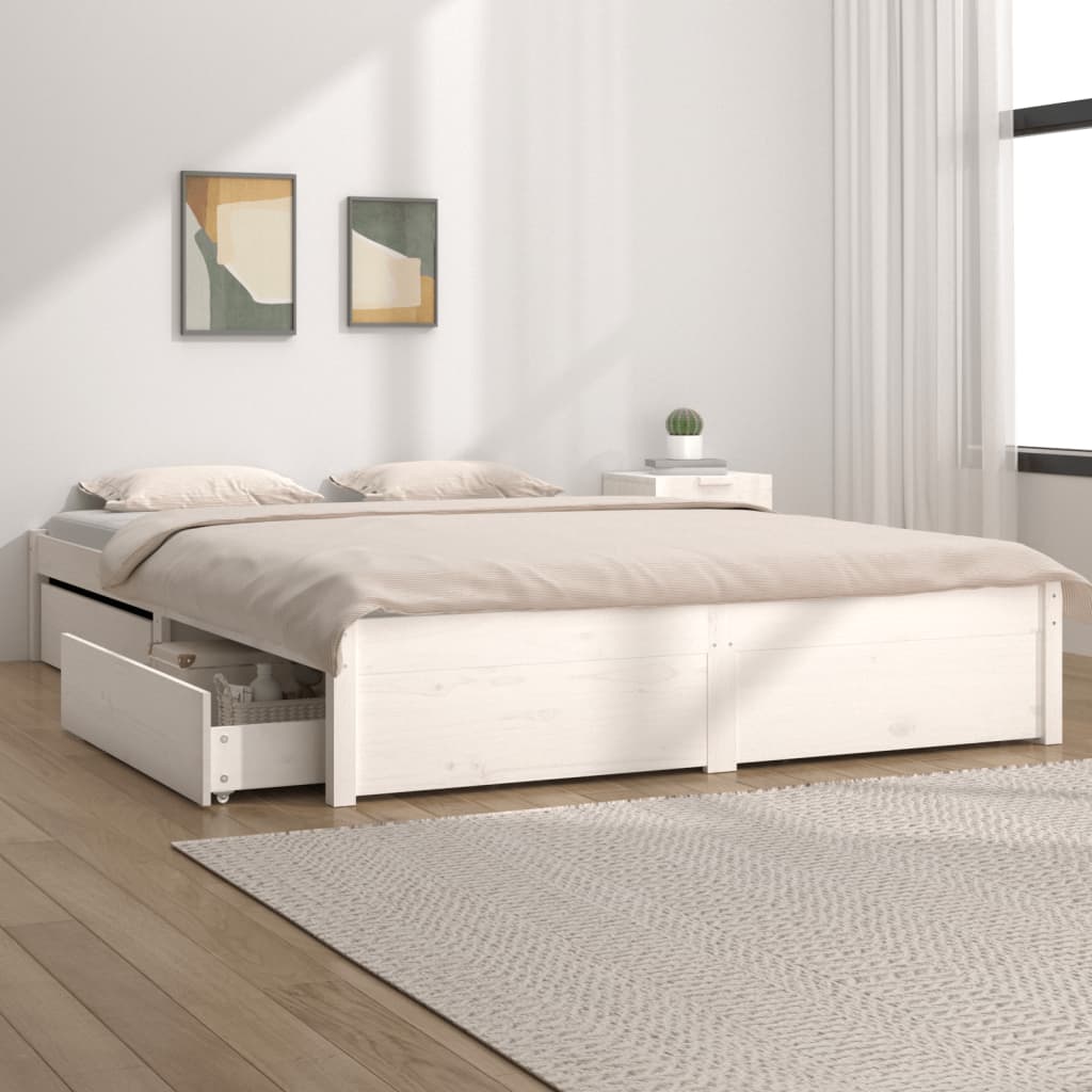 vidaXL Okvir za krevet s ladicama bijeli 140 x 200 cm