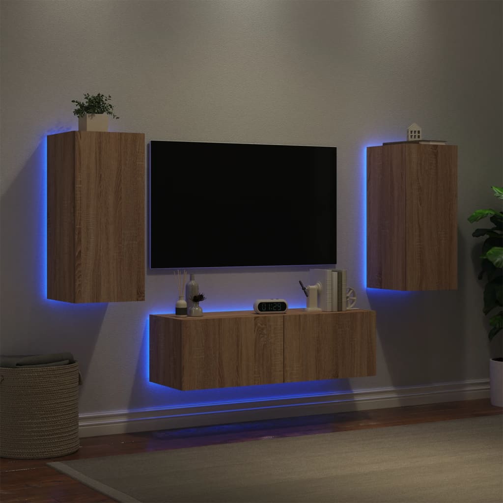 vidaXL 3-dijelni zidni TV ormarići s LED svjetlima boja hrasta sonome