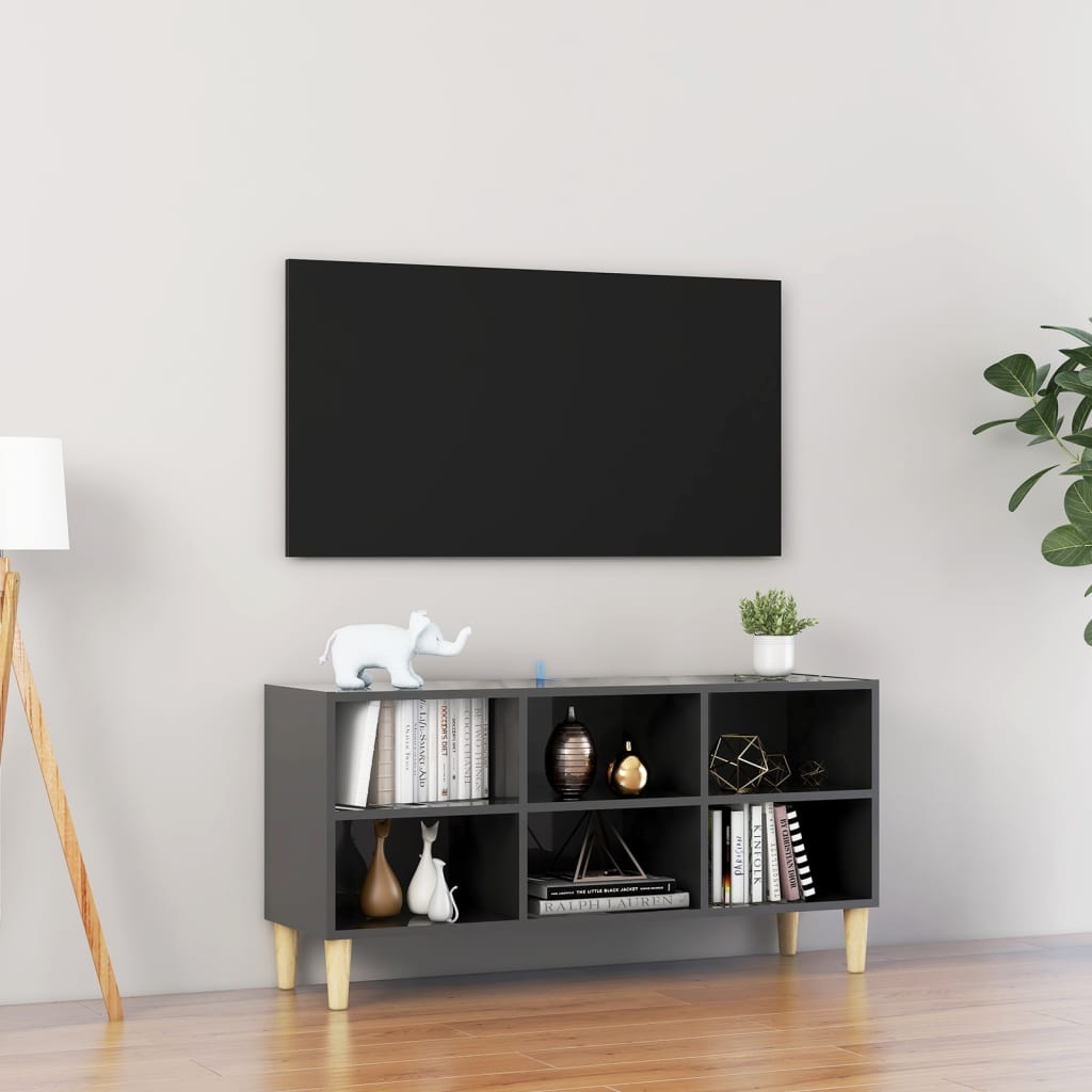 vidaXL TV ormarić s nogama od masivnog drva sjajni sivi 103,5x30x50 cm
