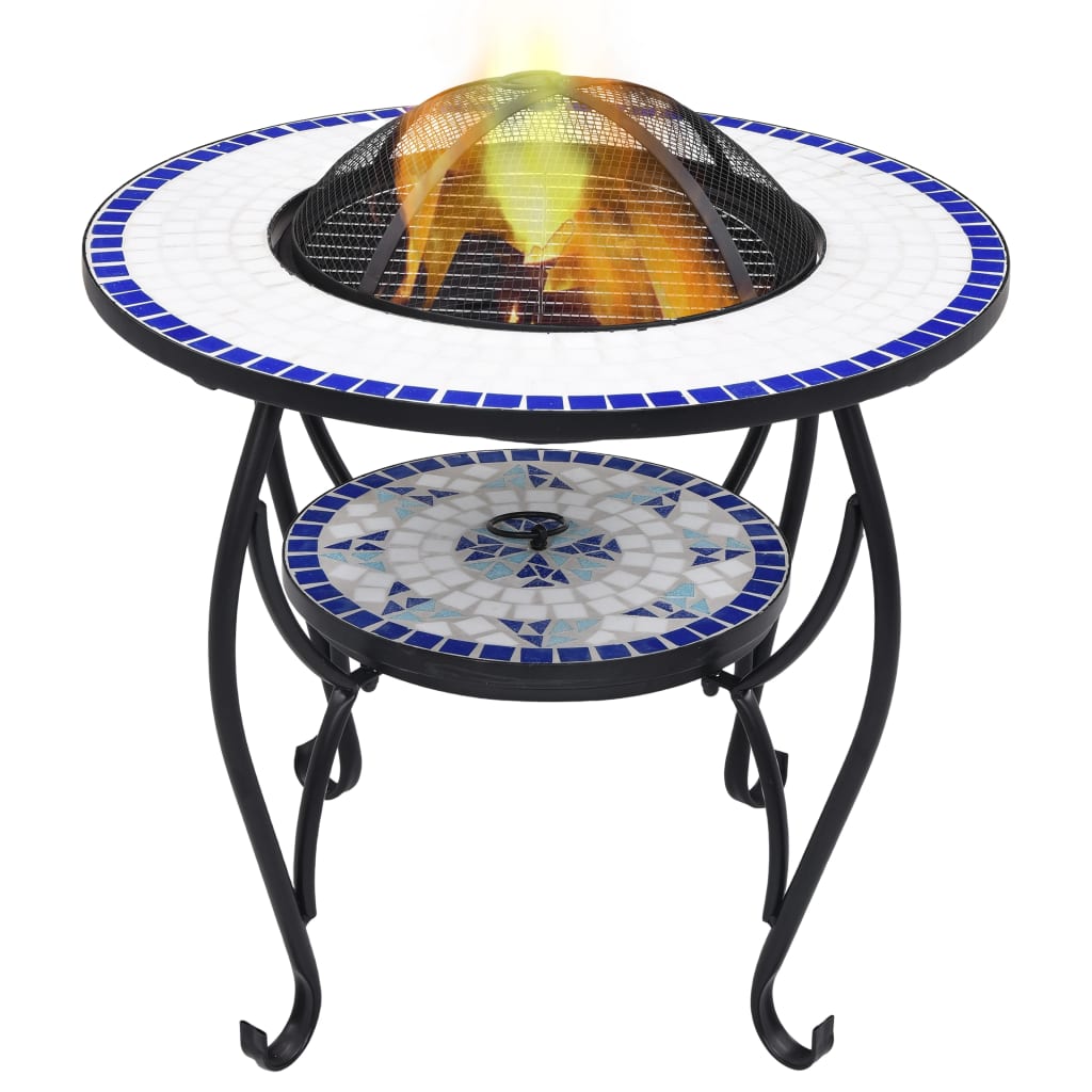 vidaXL Mozaični stolić s posudom za vatru plavo-bijeli 68 cm keramički