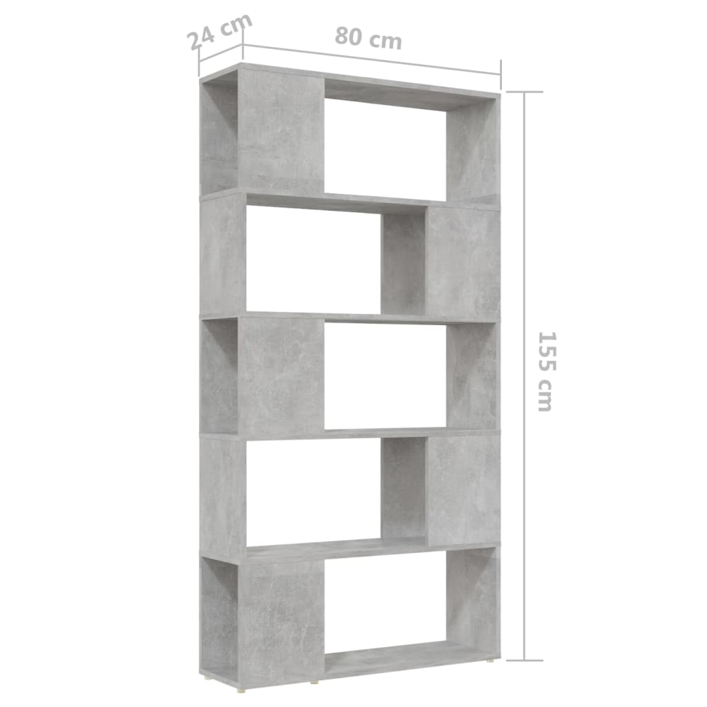 vidaXL Ormarić za knjige / pregrada boja betona 80x24x155 cm iverica