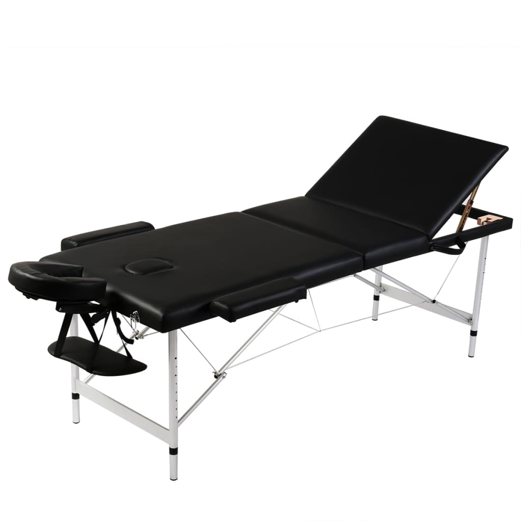 Crni sklopivi masažni trodijelni stol s aluminijskim okvirom
