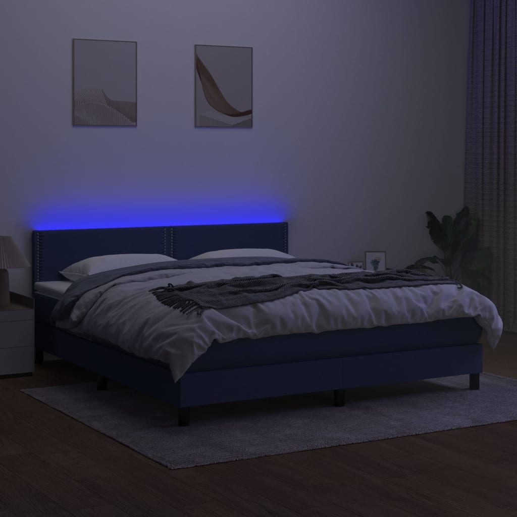 vidaXL Krevet box spring s madracem LED plavi 160x200 cm od tkanine