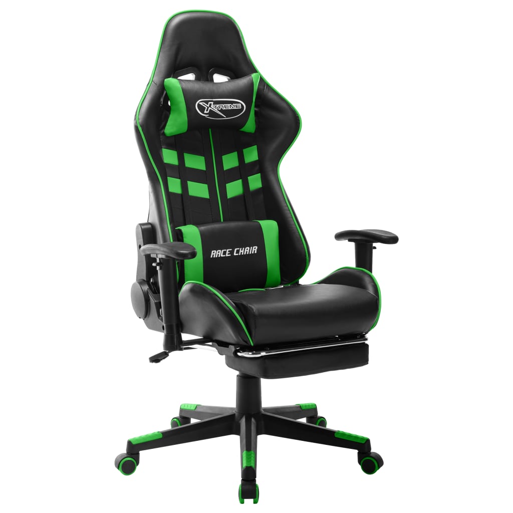 vidaXL Igraća stolica od umjetne kože s osloncem za noge crno-zelena