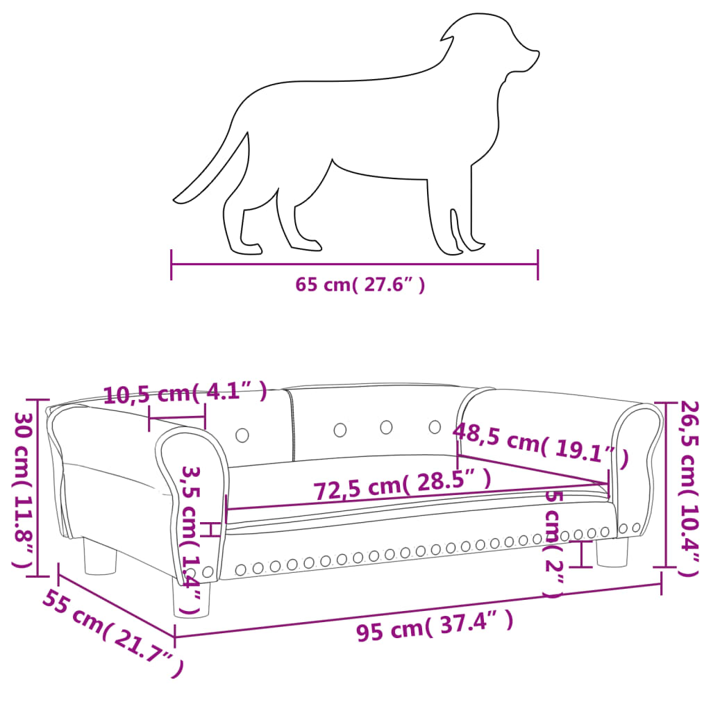 vidaXL Krevet za pse tamnosivi 95 x 55 x 30 cm baršunasti