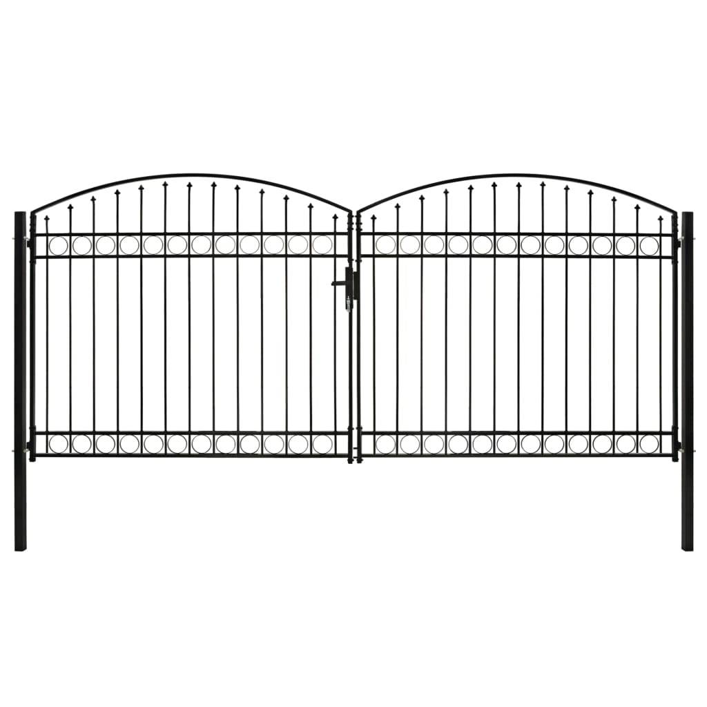 vidaXL Dvostruka vrata za ogradu s lučnim vrhom čelična 400x200 cm crna