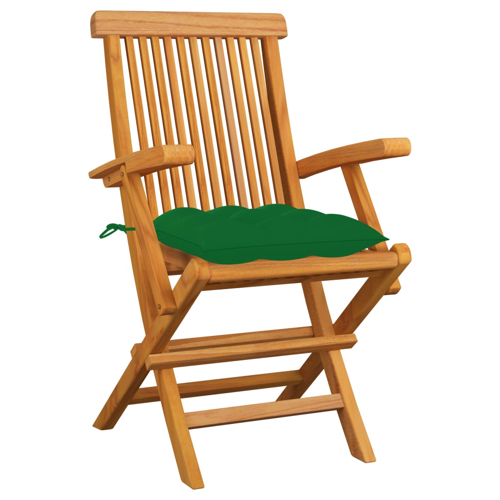vidaXL Vrtne stolice sa zelenim jastucima 3 kom od masivne tikovine