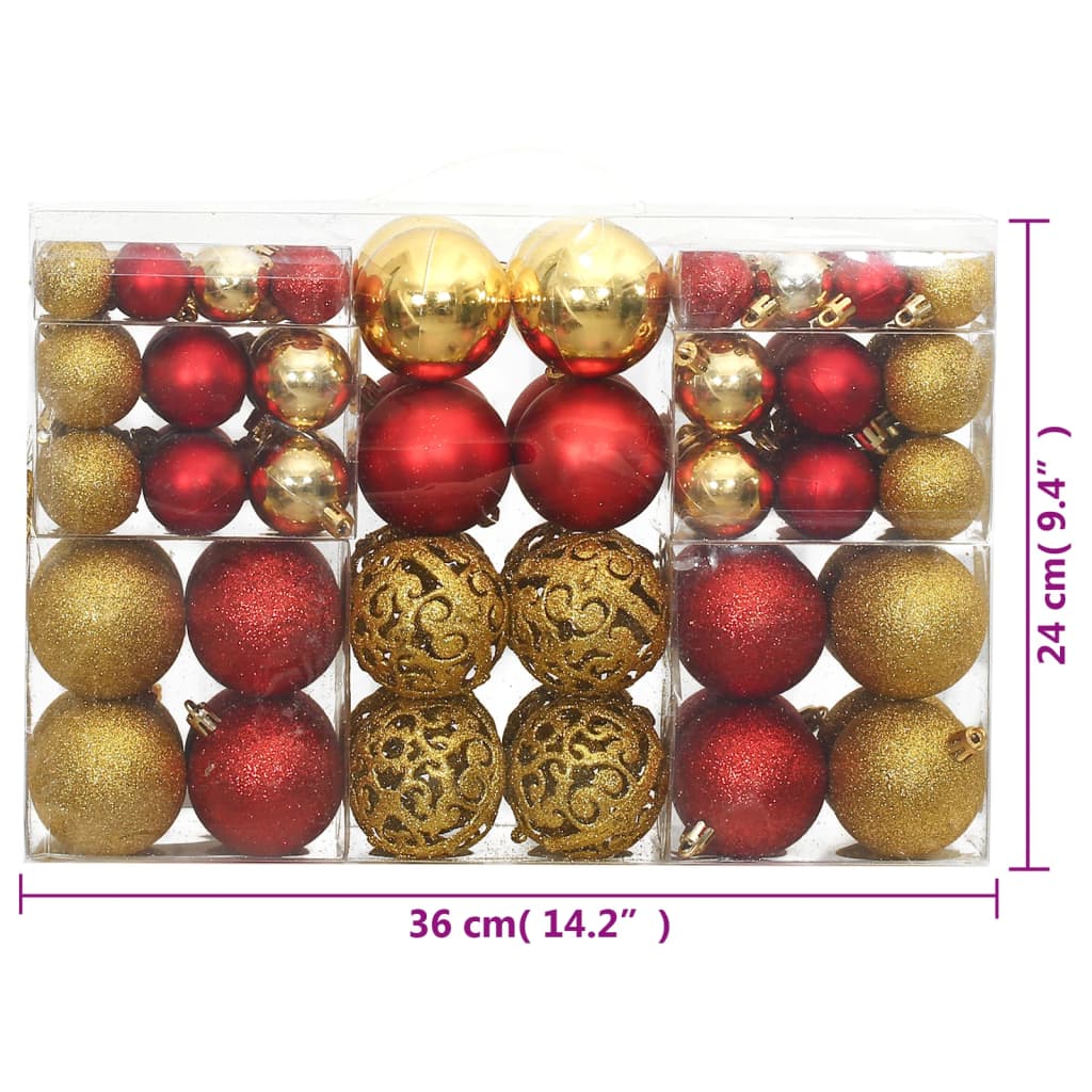 vidaXL Božićne kuglice 100 kom zlatne i crvena boja vina 3/4/6 cm