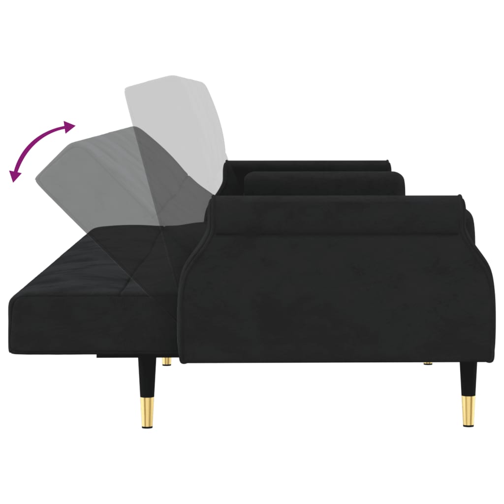 vidaXL Kauč na razvlačenje s jastucima crni baršunasti