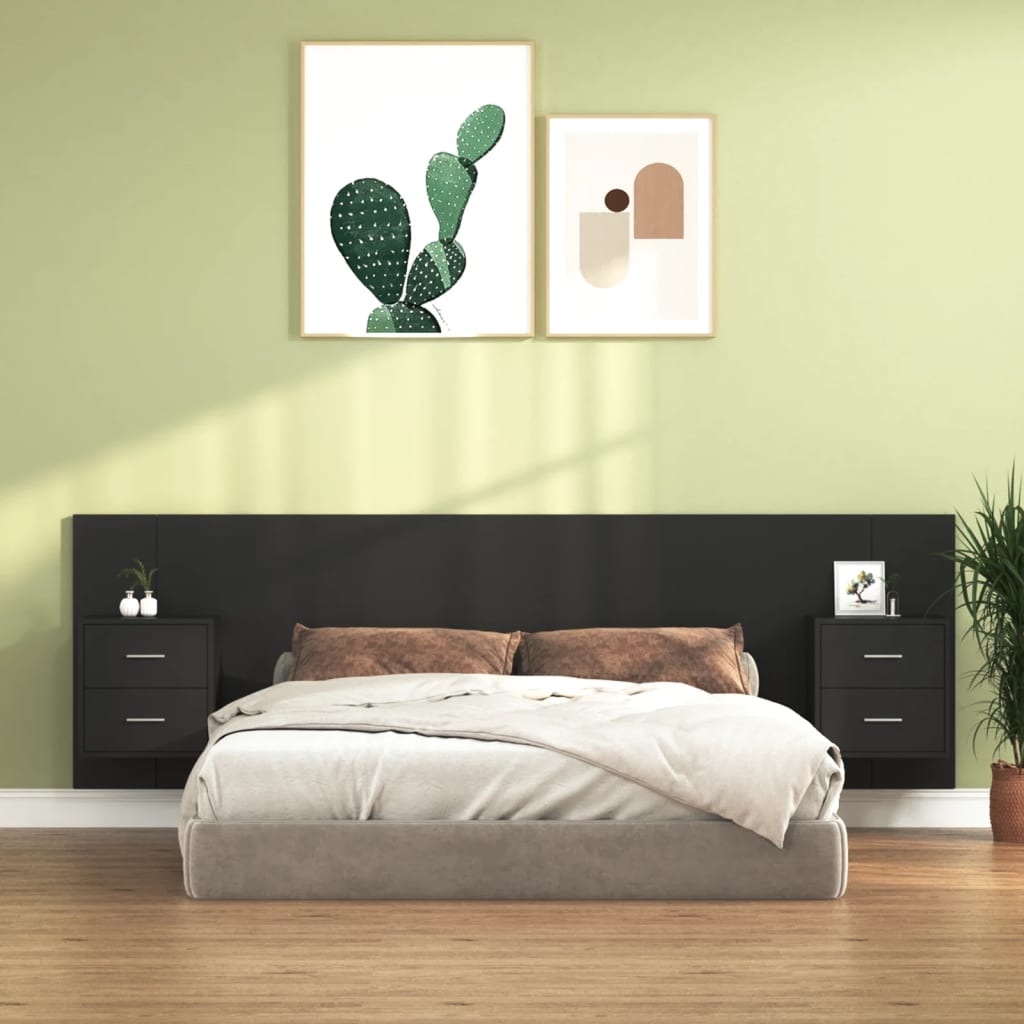 vidaXL Uzglavlje za krevet s ormarićima crno od konstruiranog drva