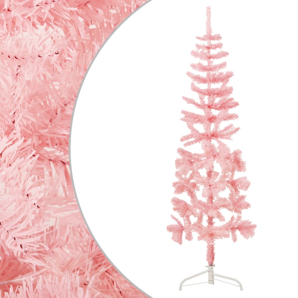 vidaXL Tanka umjetna polovica božićnog drvca sa stalkom roza 150 cm