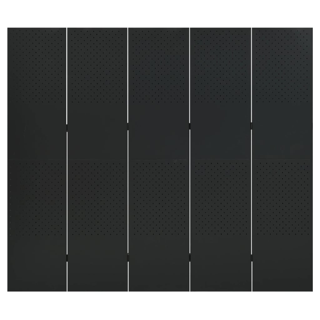 vidaXL Sobna pregrada s 5 panela crna 200 x 180 cm čelična
