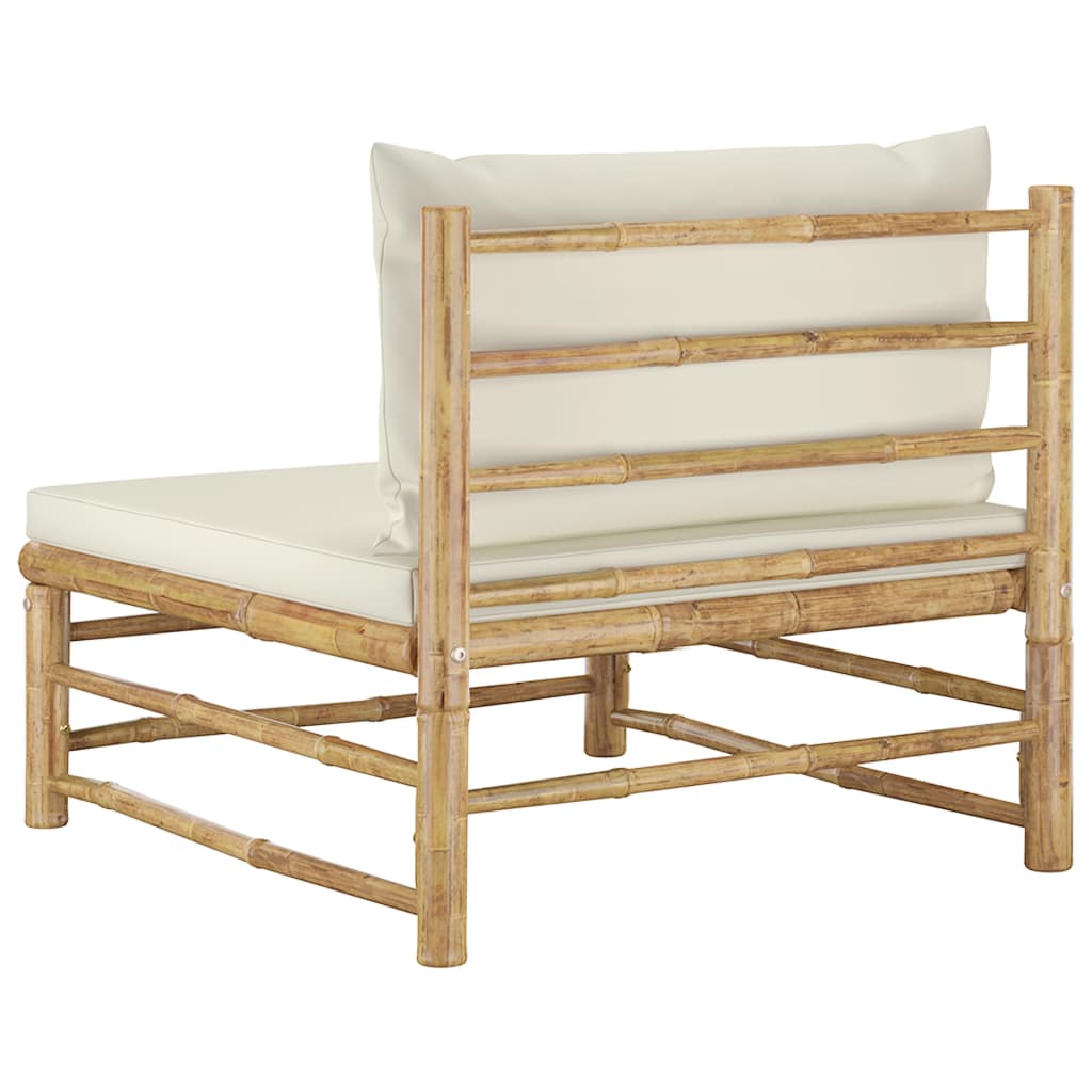 vidaXL Vrtna srednja sofa od bambusa s krem bijelim jastucima