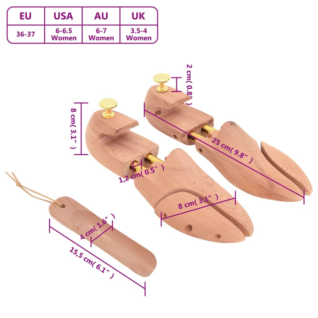 vidaXL Napinjač za cipele sa žlicom EU 36-37 od masivne cedrovine