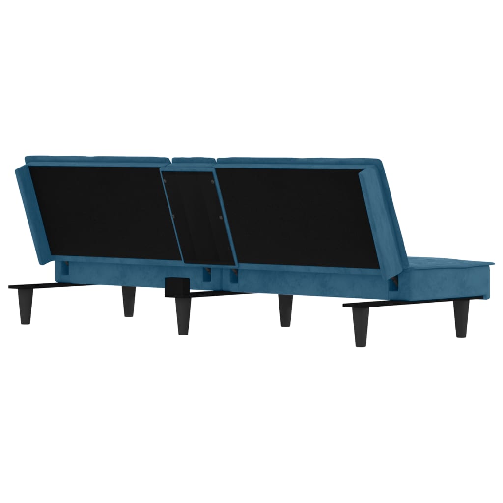 vidaXL Kauč na razvlačenje s držačima za čaše plavi baršunasti