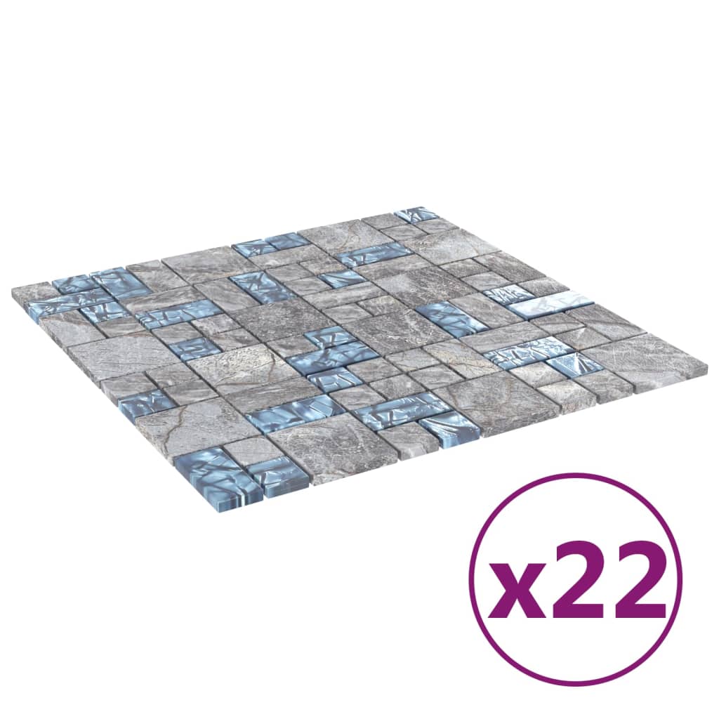 vidaXL Pločice s mozaikom 22 kom sivo-plave 30 x 30 cm staklene