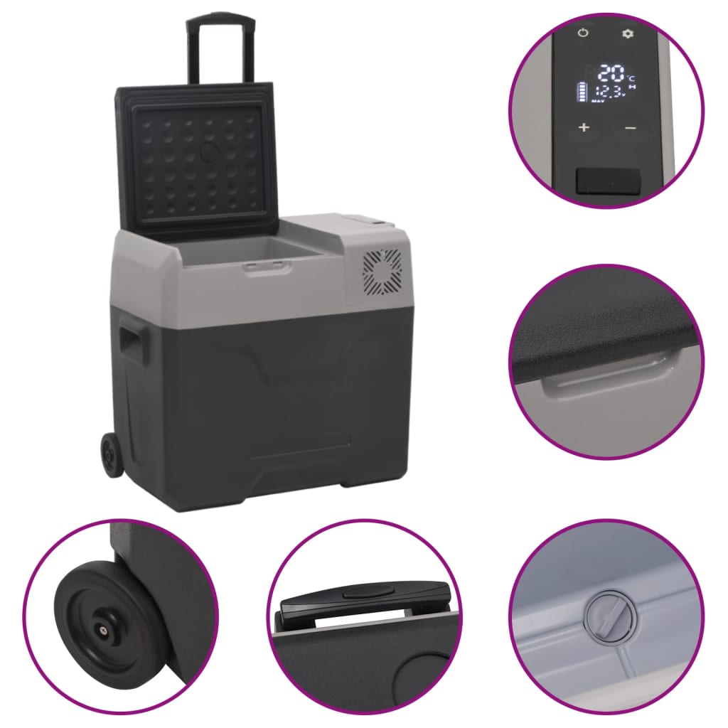 vidaXL Prijenosni hladnjak s kotačima i ručkom crno-sivi 50 L PP