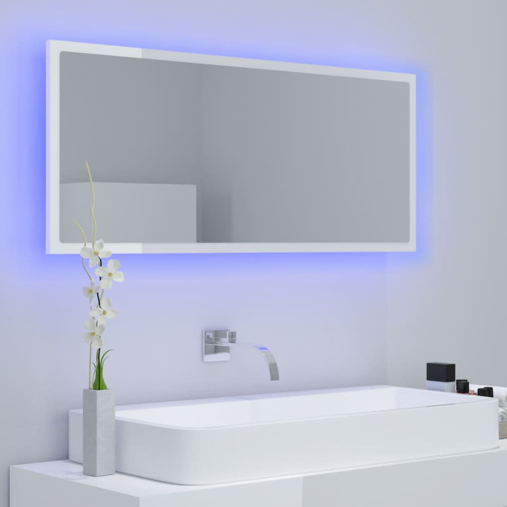 vidaXL LED kupaonsko ogledalo visoki sjaj bijelo 100x8,5x37 cm akrilno
