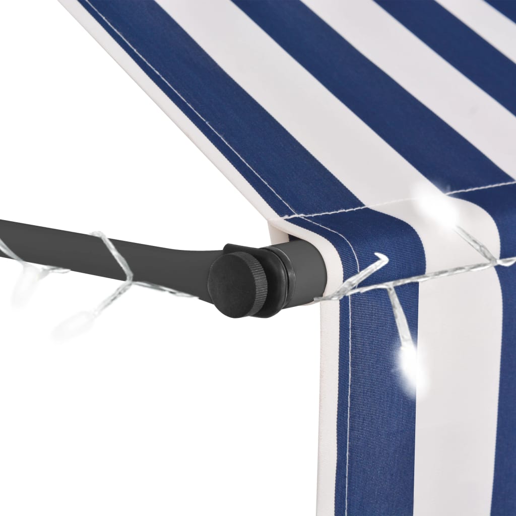 vidaXL Tenda na ručno uvlačenje s LED svjetlima 150 cm plavo-bijela