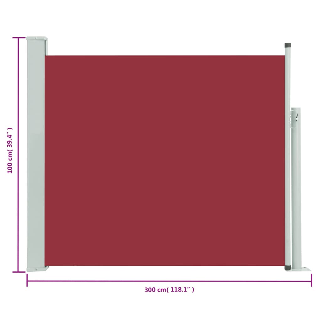 vidaXL Uvlačiva bočna tenda za terasu 100 x 300 cm crvena