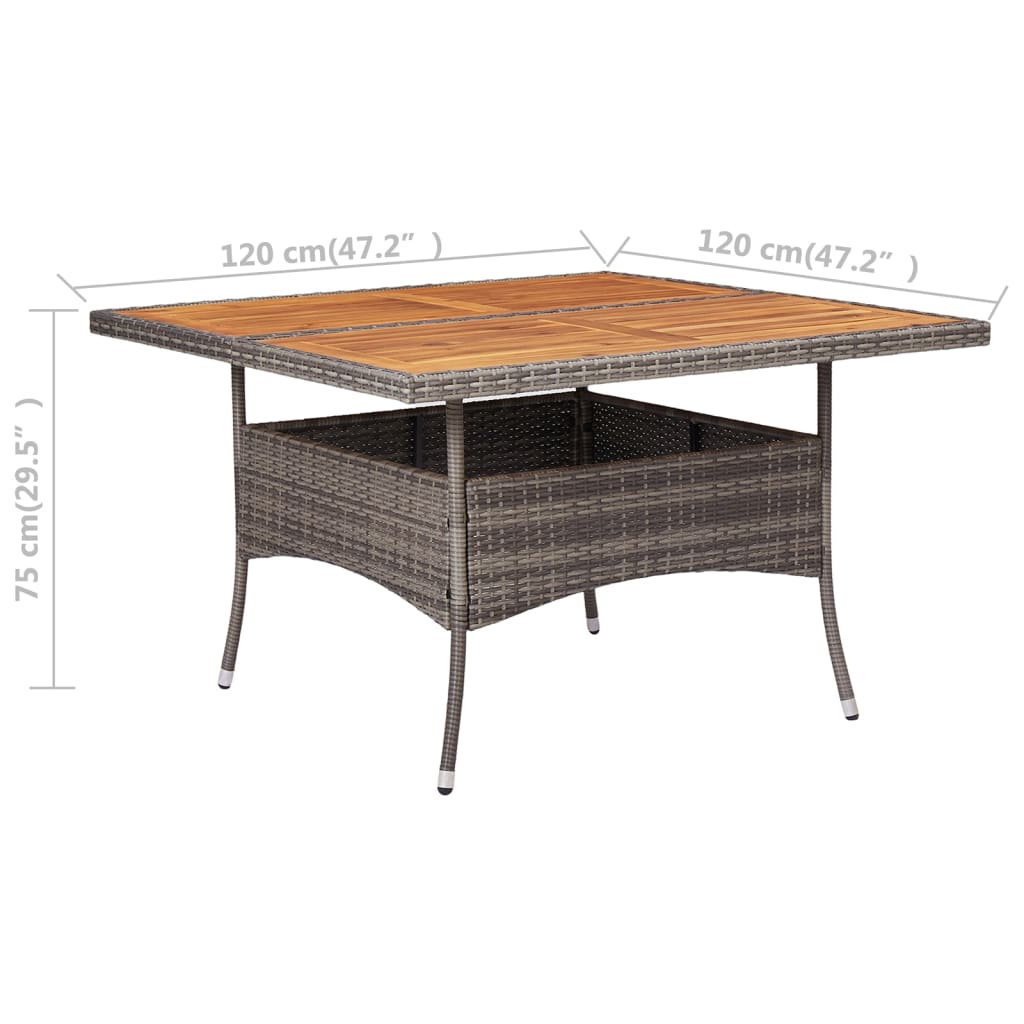 vidaXL Vrtni blagovaonski stol od poliratana i bagremovog drva sivi