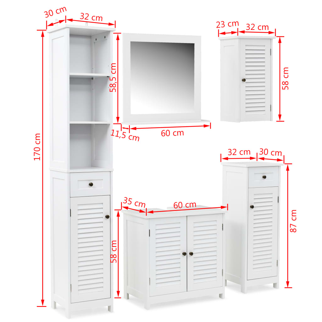 vidaXL 5-dijelni set namještaja za kupaonicu bijeli