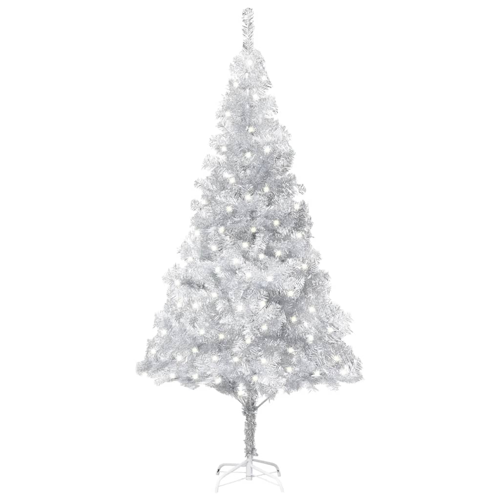 vidaXL Umjetno osvijetljeno božićno drvce sa stalkom srebrno 240cm PET