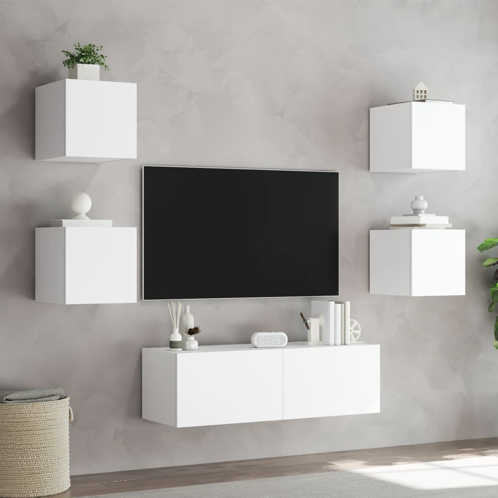 vidaXL 5-dijelni zidni TV ormarići s LED svjetlima bijeli