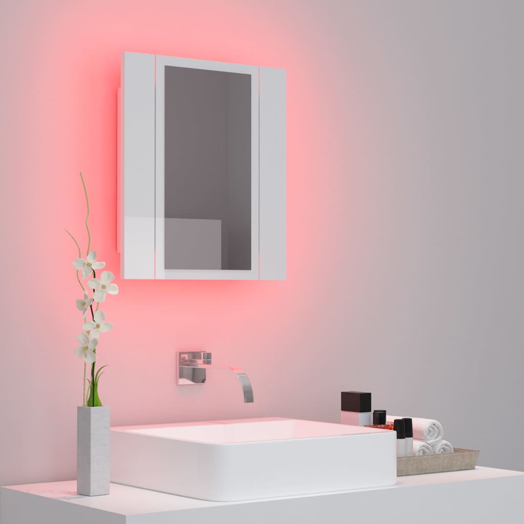 vidaXL LED kupaonski ormarić s ogledalom sjajni bijeli akrilni