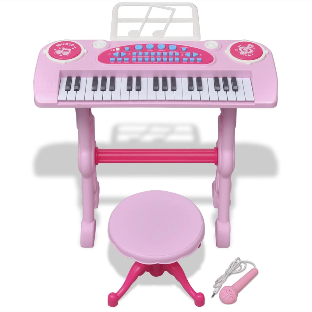 Ružičasta dječja klavijatura s 37 tipki, stolcem i mikrofonom