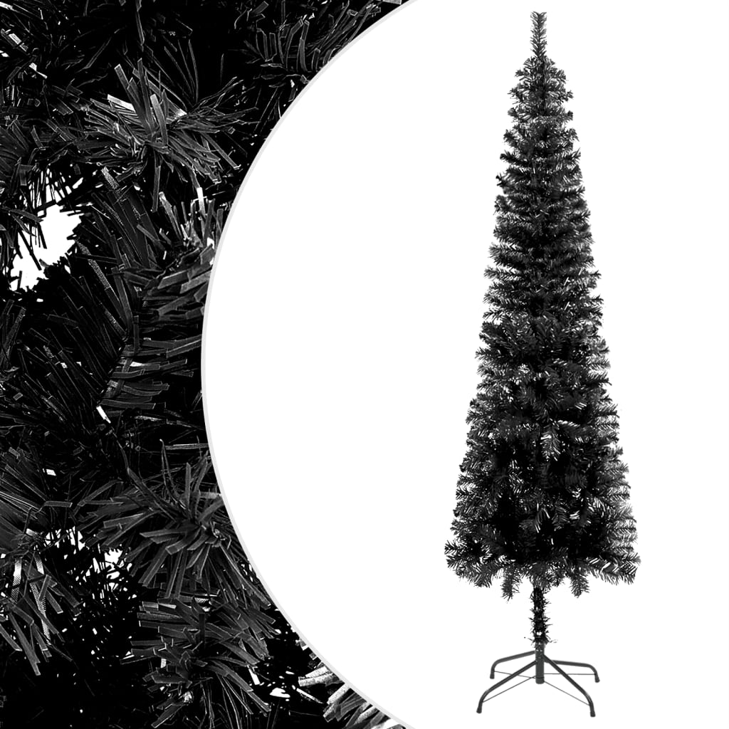vidaXL Tanko osvijetljeno božićno drvce crno 210 cm