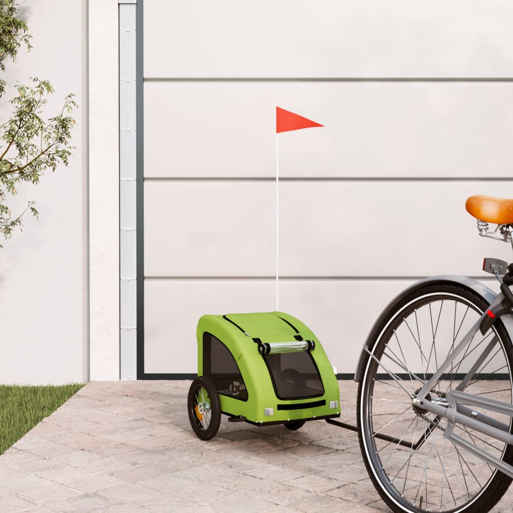 vidaXL Prikolica za bicikl za ljubimce zelena od tkanine i željeza