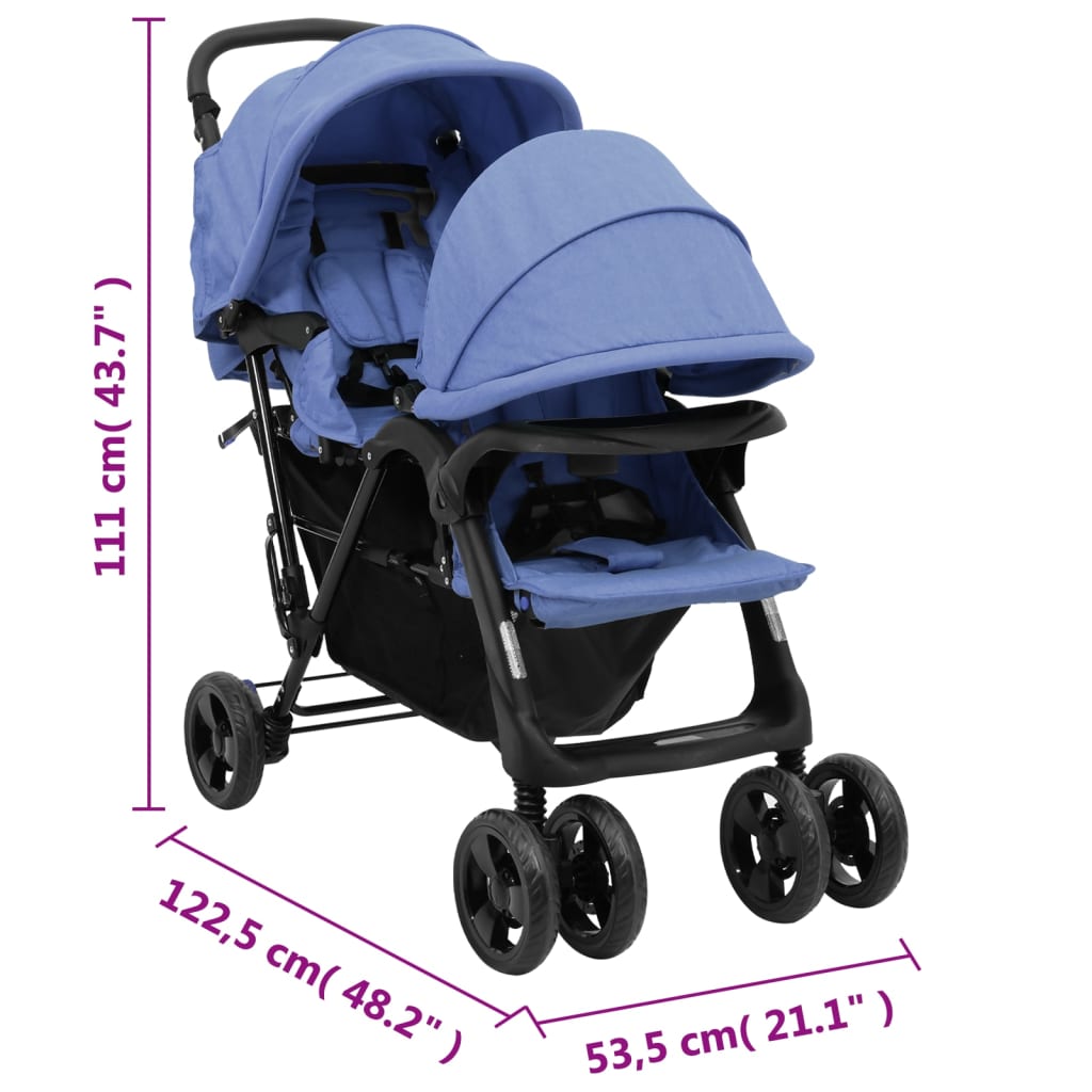 vidaXL Dječja kolica za blizance modra čelična