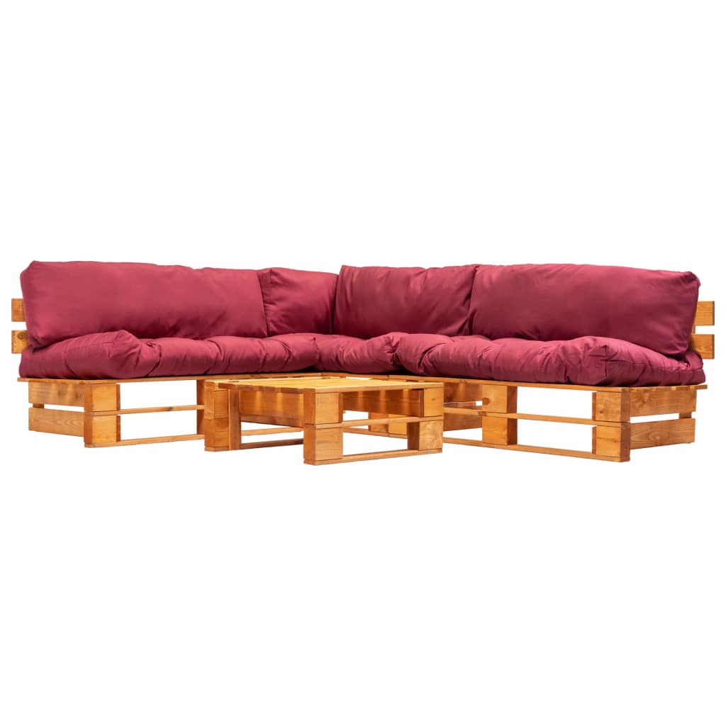 vidaXL 4-dijelna vrtna garnitura od paleta s crvenim jastucima drvena